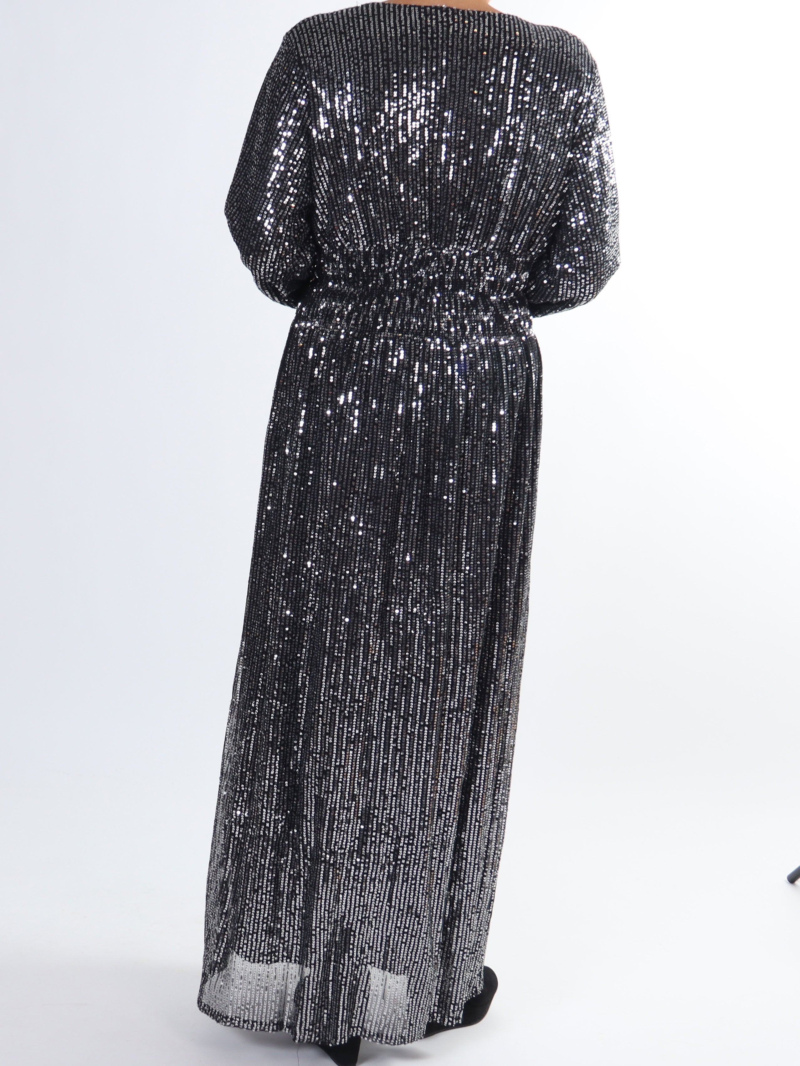 Pams Glitter L/S - Lang smuk plus size kjole med pailletter